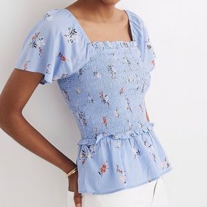 Madewell Smocked Flutter-Sleeve Top in Aloha Floral Size Large